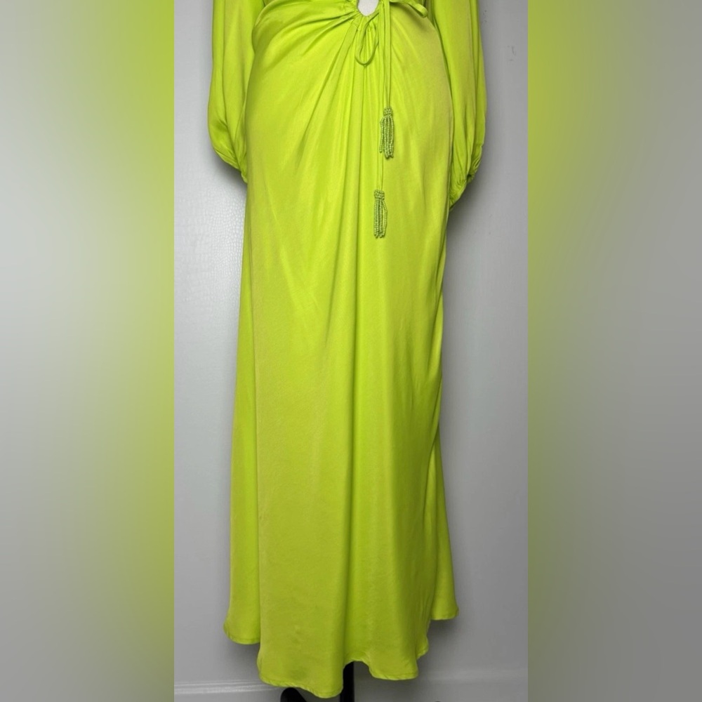 Farm Rio Lime Green Cutout Midi Dress NWT – Balloon Sleeve, Tassel Tie - Picture 7 of 16